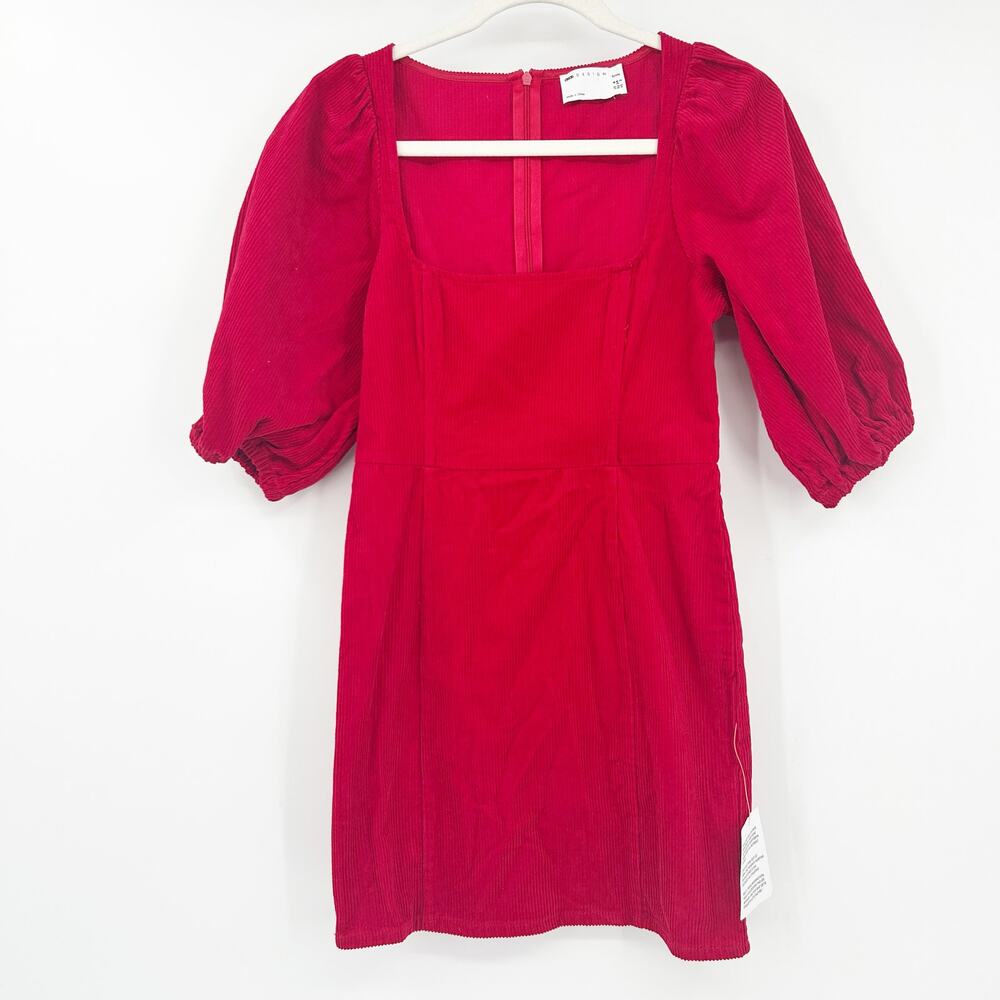 NWT Asos Design Womens Party Going Out Corduroy Puff Sleeve Corset Mini Dress 2P